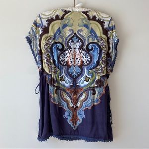 NEW Lavender Boho Style Top with Waist Drawstrings Multicolored